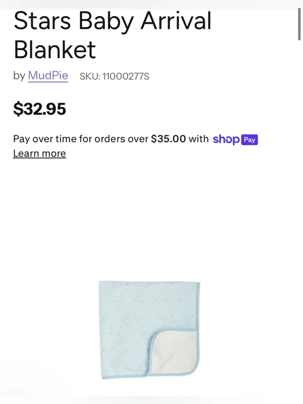 Mud Pie Cotton Baby Arrival Blanket Receiving Blanket Blue Stars